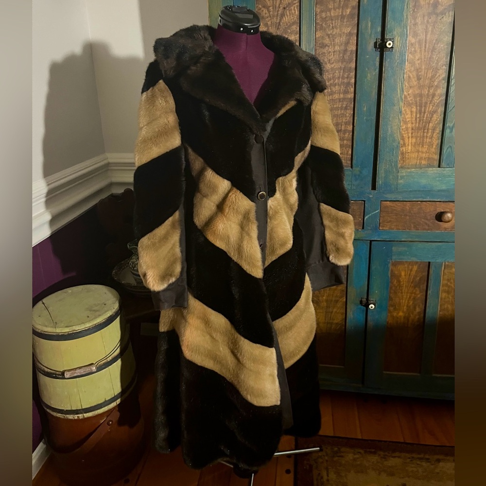 Vintage Tissavel of France Brown & Cream Fur Coat